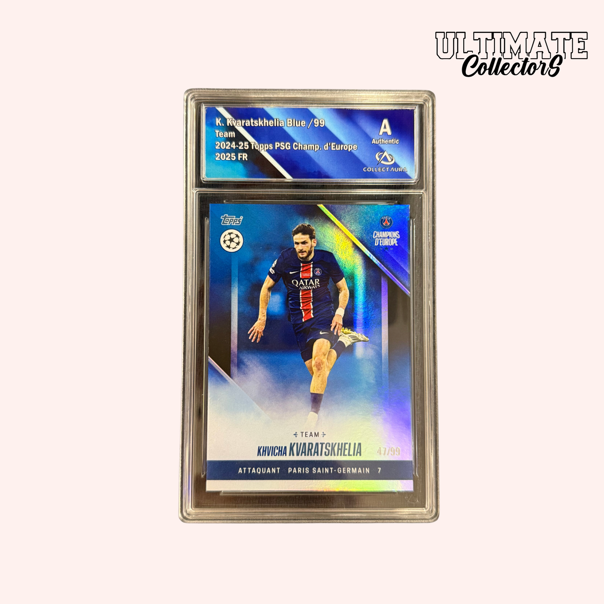 Carte Gradée Topps - PSG Champions d'Europe 2025 - Kvaratskhelia - Numérotée
