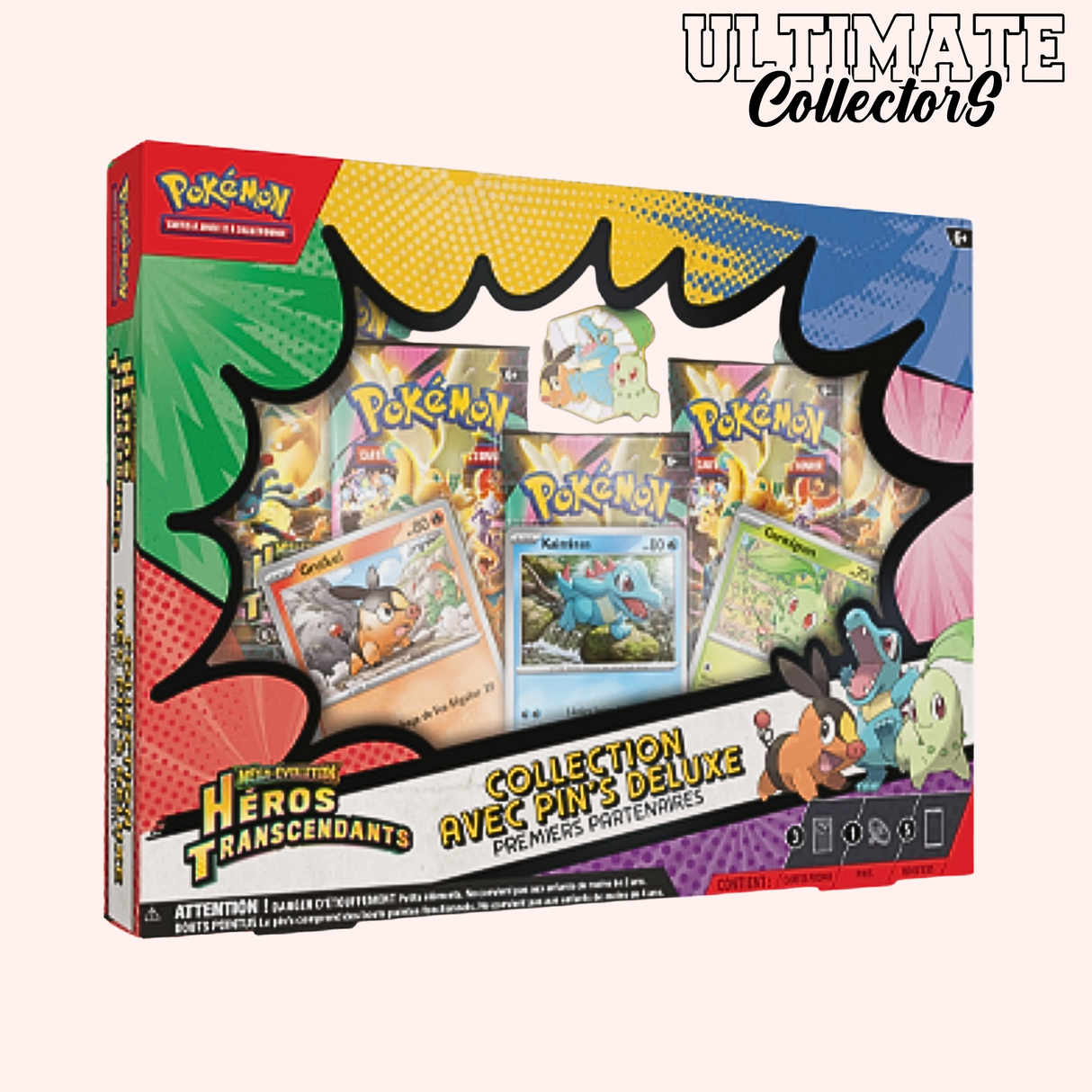 Coffret Pin’s Deluxe Pokémon - Premiers Partenaires - Héros Transcendants - ME02.5 - Français