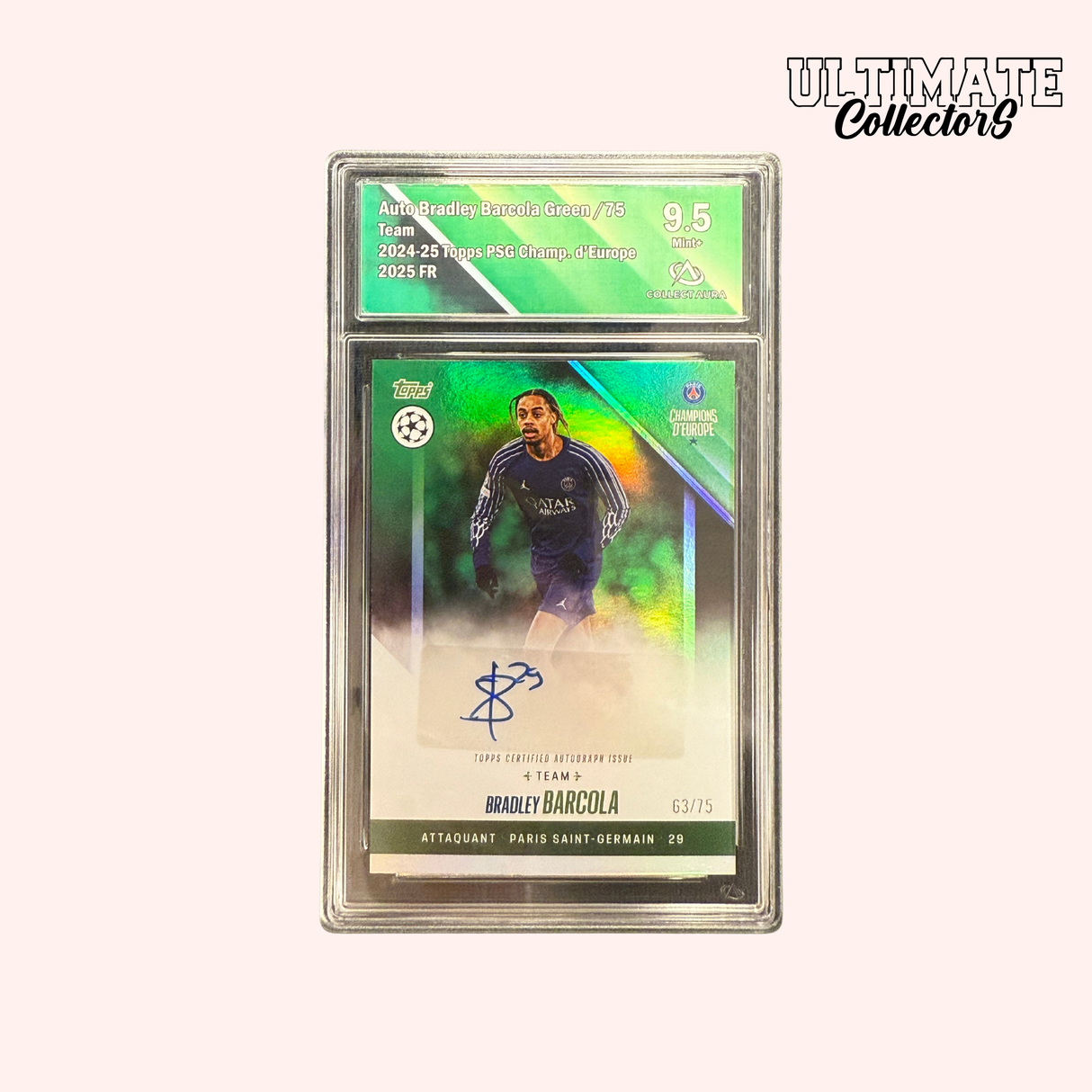 Carte Gradée Topps - PSG Champions d'Europe 2025 - Bradley Barcola - /75 Auto