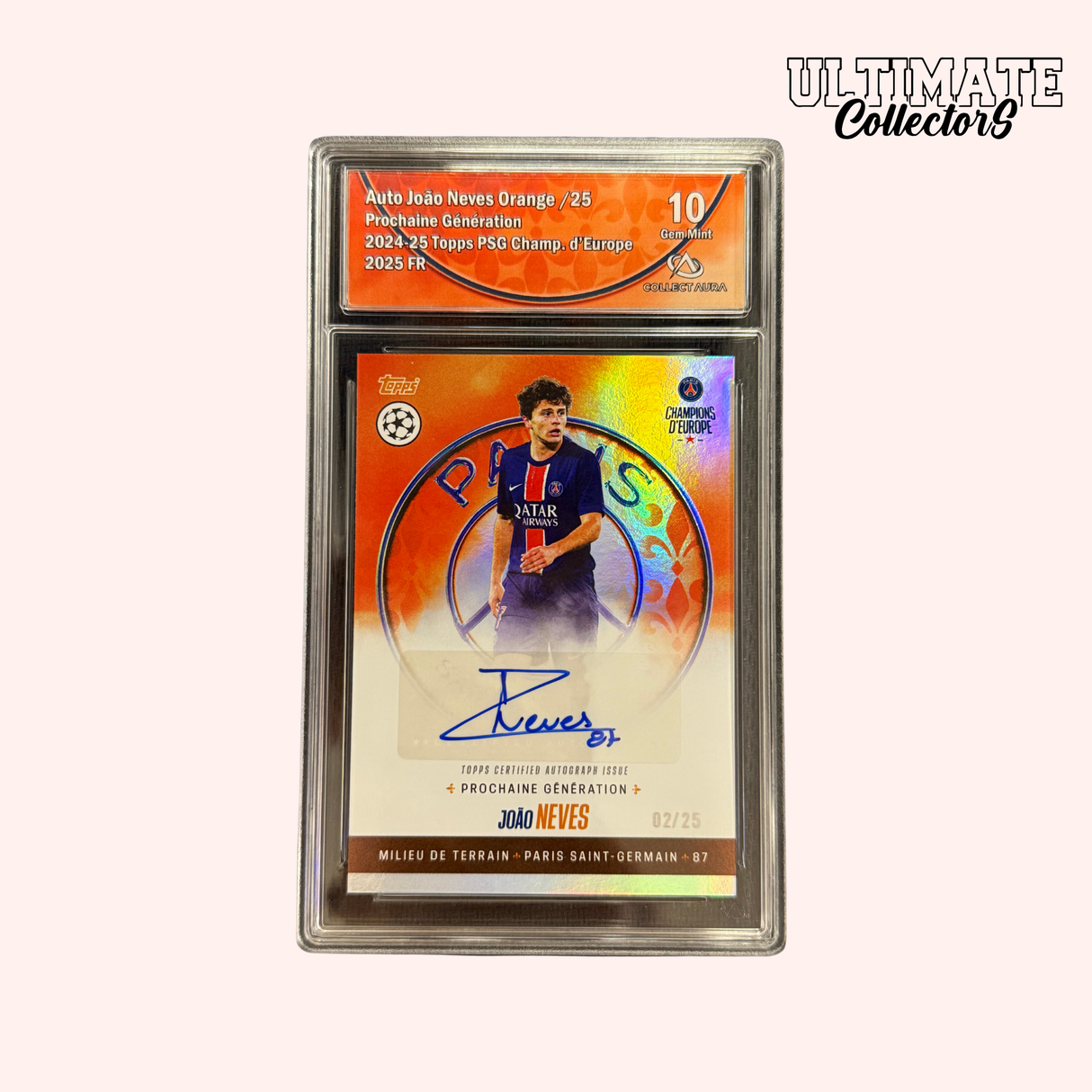 Carte Gradée Topps - PSG Champions d'Europe 2025 - João Neves - Auto