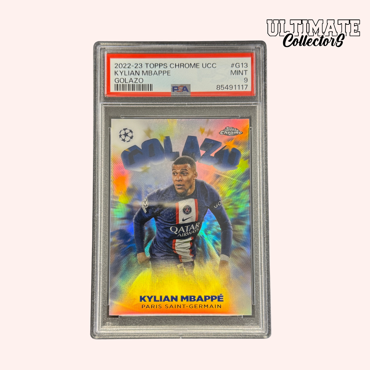 Carte Gradée Topps Chrome UCC 2022/23 – Mbappé - Golazo – PSA 9