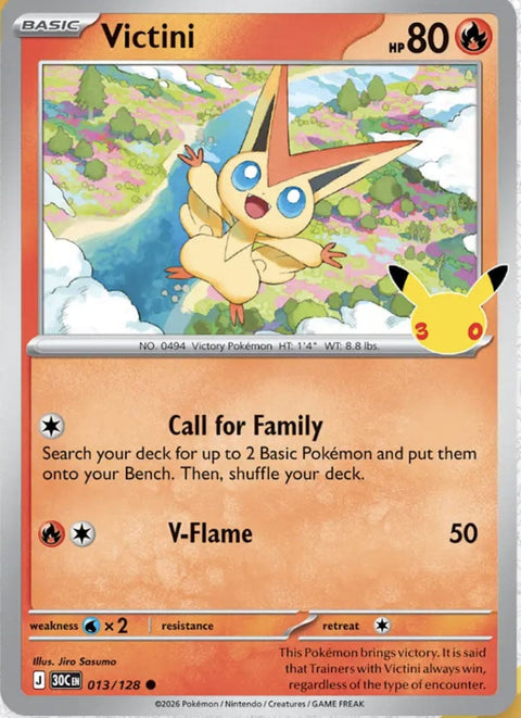 Carte Victini 013/128 du set Pokémon 30th Celebration, 30 ans du JCC