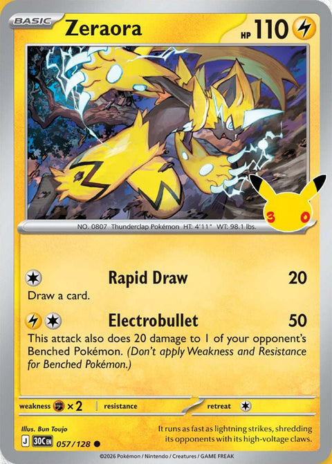 Carte Zeraora 057/128 du set Pokémon 30th Celebration, 30 ans du JCC
