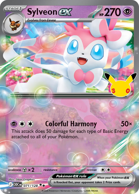 Carte Nymphali-ex 071/128 du set Pokémon 30th Celebration, 30 ans du JCC