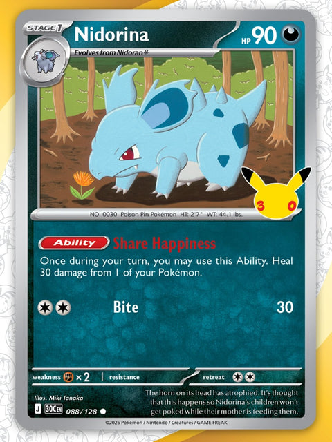 Carte Nidorina 088/128 du set Pokémon 30th Celebration, 30 ans du JCC