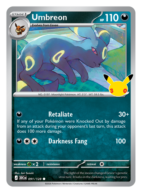Carte Noctali 091/128 du set Pokémon 30th Celebration, 30 ans du JCC