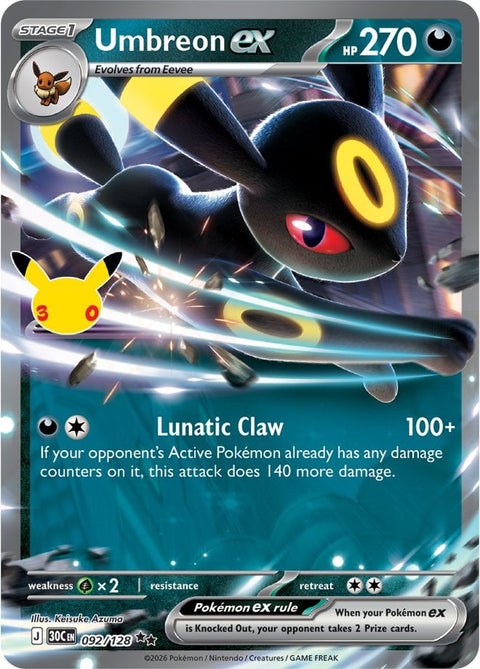 Carte Noctali-ex 092/128 du set Pokémon 30th Celebration, 30 ans du JCC