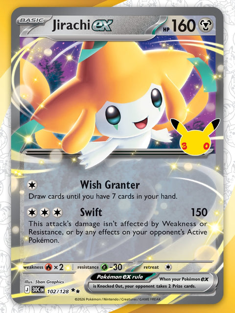 Carte Jirachi-ex 102/128 du set Pokémon 30th Celebration, 30 ans du JCC