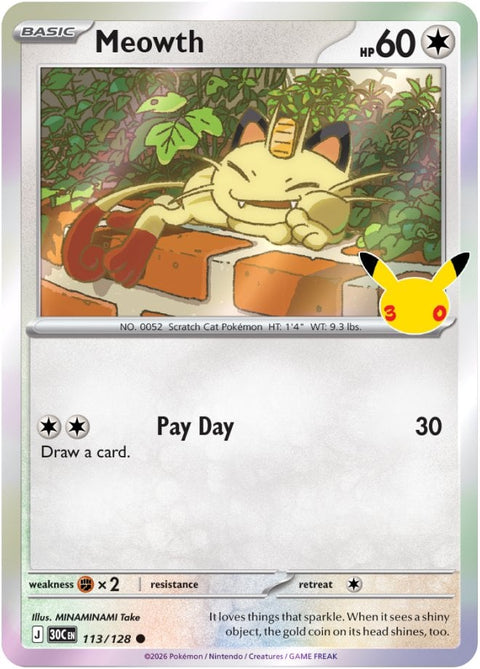 Carte Miaouss 113/128 du set Pokémon 30th Celebration, 30 ans du JCC