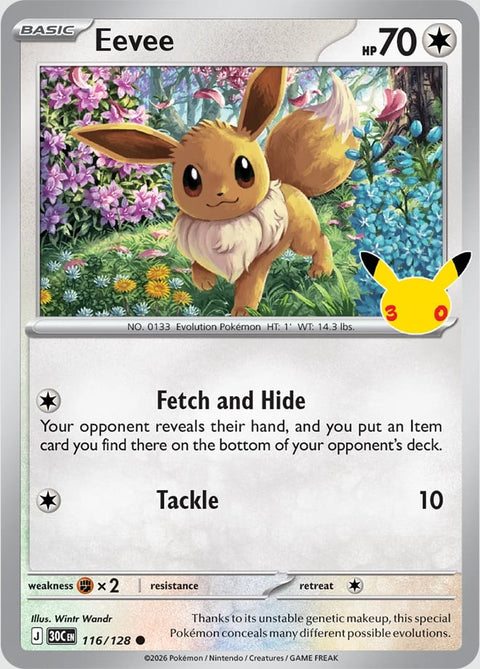 Carte Évoli 116/128 du set Pokémon 30th Celebration, 30 ans du JCC