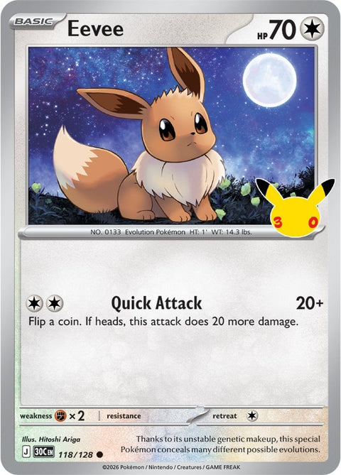 Carte Évoli 118/128 du set Pokémon 30th Celebration, 30 ans du JCC