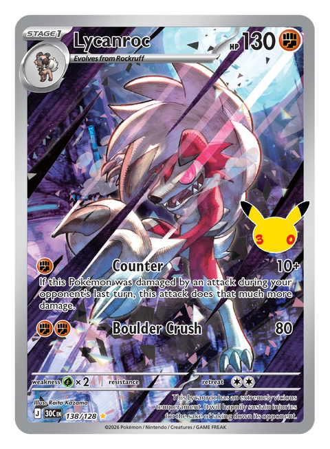 Carte Lougaroc IR · 138/128 (illustration rare) du set Pokémon 30th Celebration, 30 ans du JCC