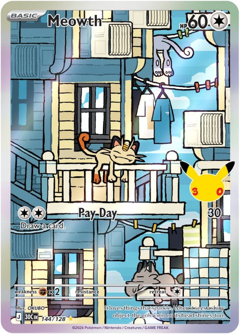 Carte Miaouss IR · 144/128 (illustration rare) du set Pokémon 30th Celebration, 30 ans du JCC