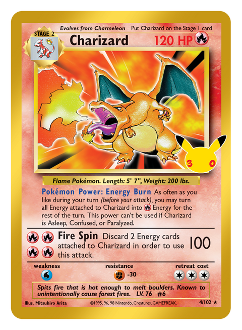 Carte Dracaufeu Classic Collection (réimpression de la carte de 1999) du set Pokémon 30th Celebration, 30 ans du JCC
